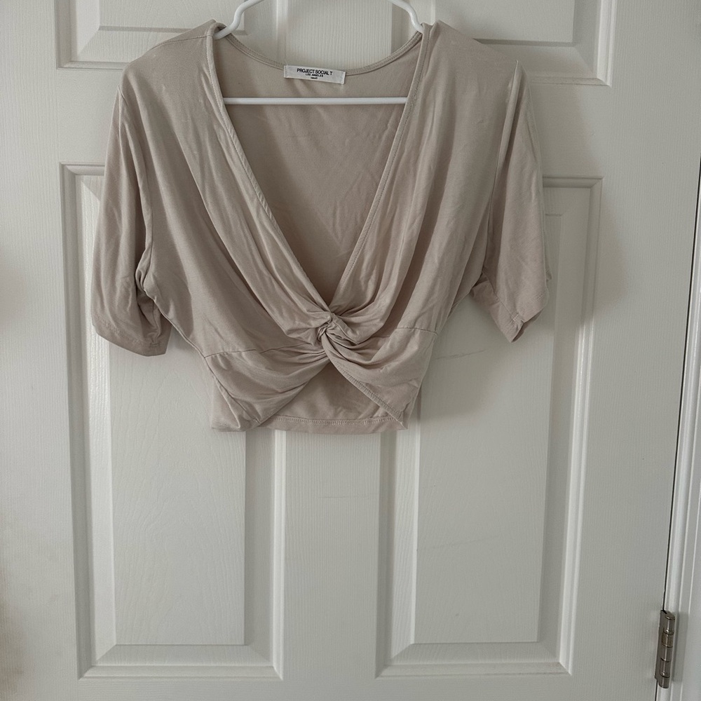 Project Social T twist front cropped top